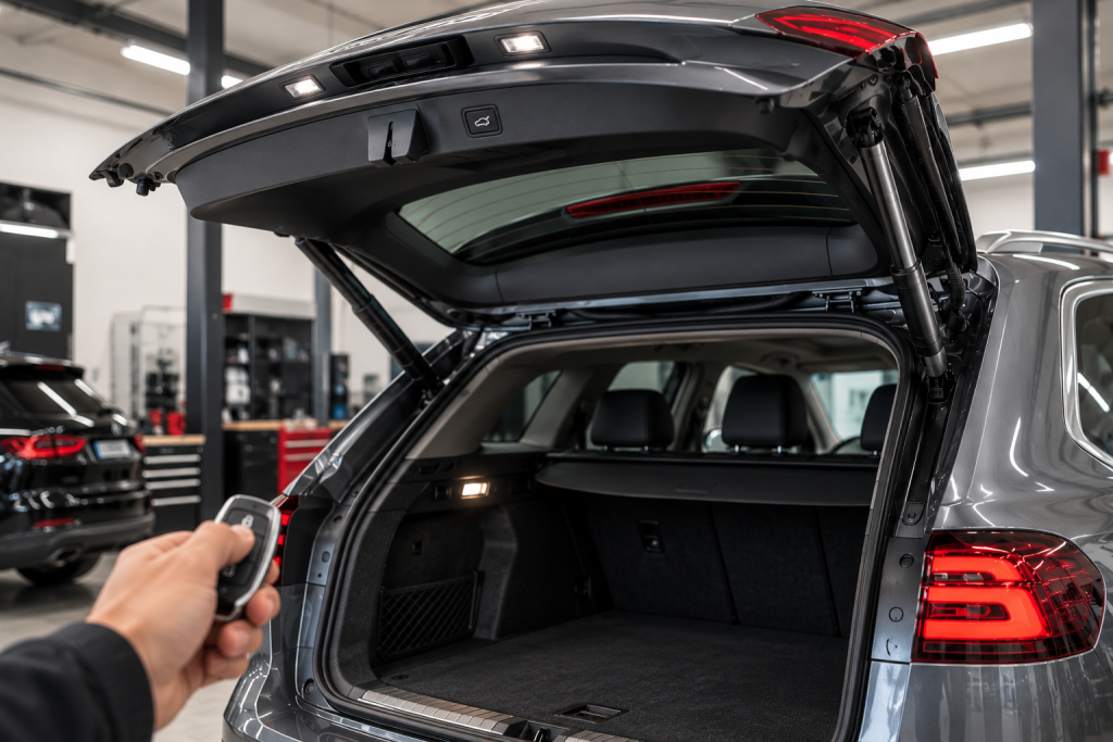 Ejemplo visual de portón trasero eléctrico con apertura automática en SUV